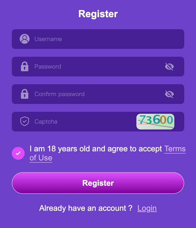 VIP999 register form interface with fields for login and game access setup